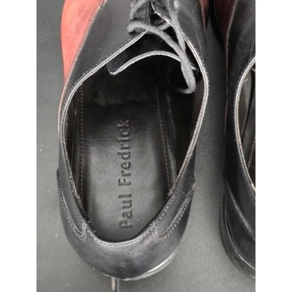 Paul Fredrick Mens Size 11 Leather Upper Oxford Dress Shoes Black Red Made Italy